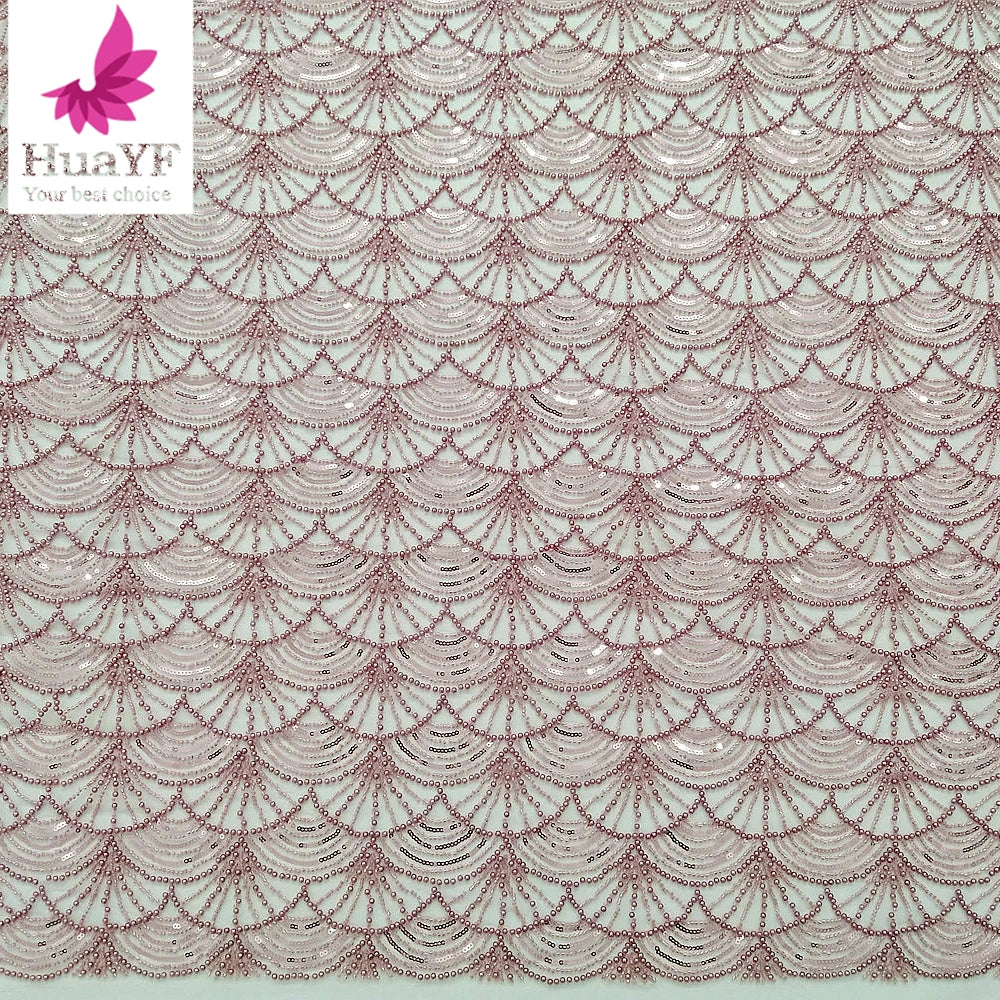 HY2876-4 High Quality Elegant French 3d Dusty pink Bridal  Lace Tulle Fabric Wedding Dress Fabric