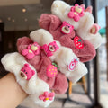 MIO Handmade Hair Ornament Fluffy Hair Scrunchies Girls Plush Fur Hair Band Flower Strawberry Bear Accessories for Kids