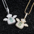 New Dollar Cubic Zircon Iced Out Chain Wing Purse of Dollars Hip Hop Jewelry Pendant Necklace Necklaces for Man Women Gifts