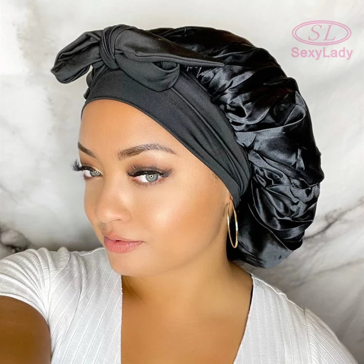 Wholesale Satin Weave Designer Bonnet for Women Custom logo Silk Hair Bonnets and Satin Hair Wraps