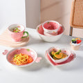 Nordic Pink Strawberry Cute Girl Bowl Heart Shaped Flower Style Ceramic Dinner Plate Dinnerware Porcelain Sets Set
