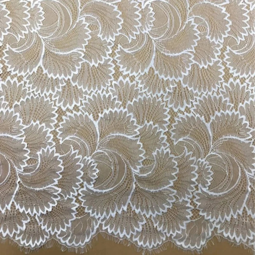 Fancy Nylon White French Eyelash Lace Fabric Chantilly Couture Materials LT31239