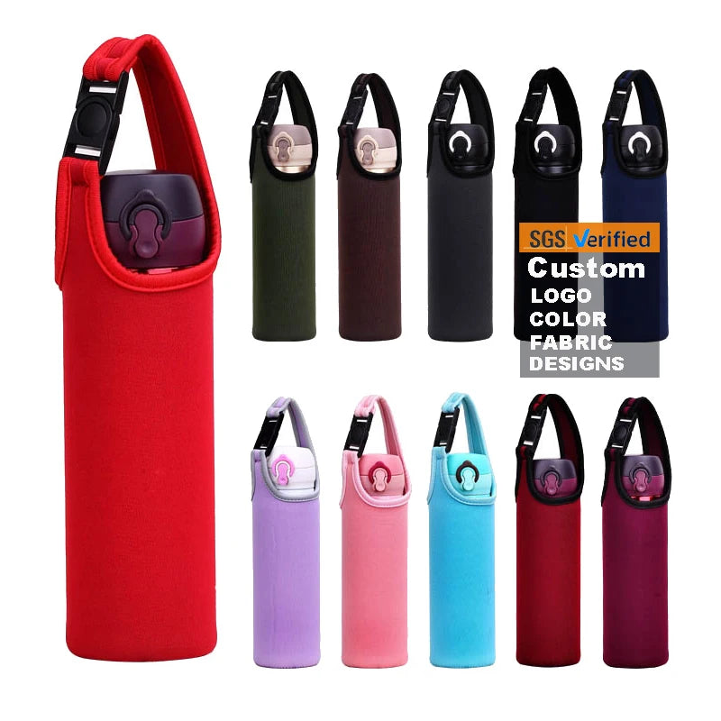 Cheap Promotion Gift Custom Logo 500ml Neoprene Water Bottle Cooler Sleeve With Shoulder Strap