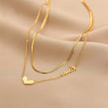 Simple Trendy Design Titanium Steel Heart Layered Necklace Gold Plated Snake Chain Love Initial Necklace for Women