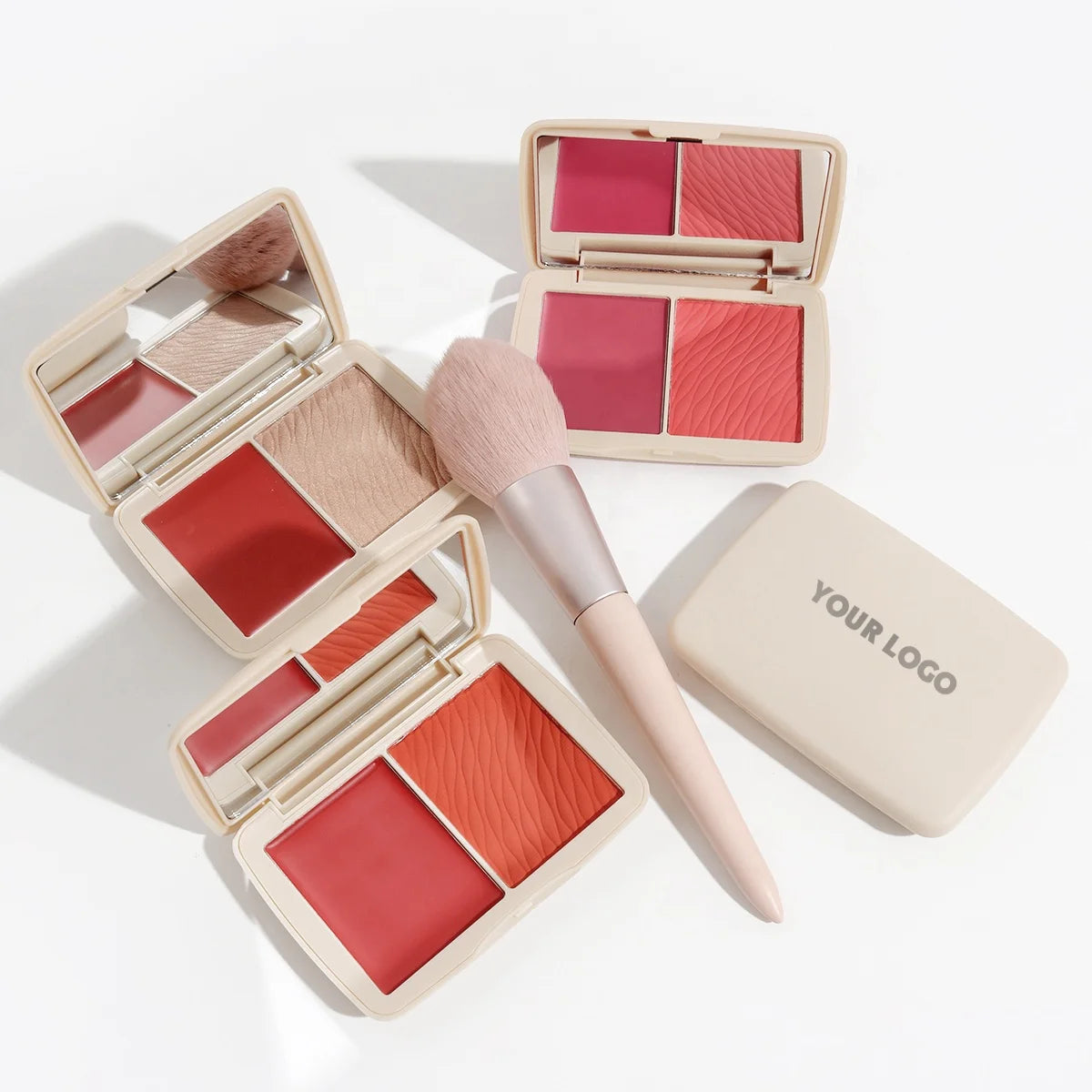 Custom 2 Colors Face Makeup Blush and Highlight Palette Long Lasting Cheek Is Red High Pigment Private Label 2 Tone Blush