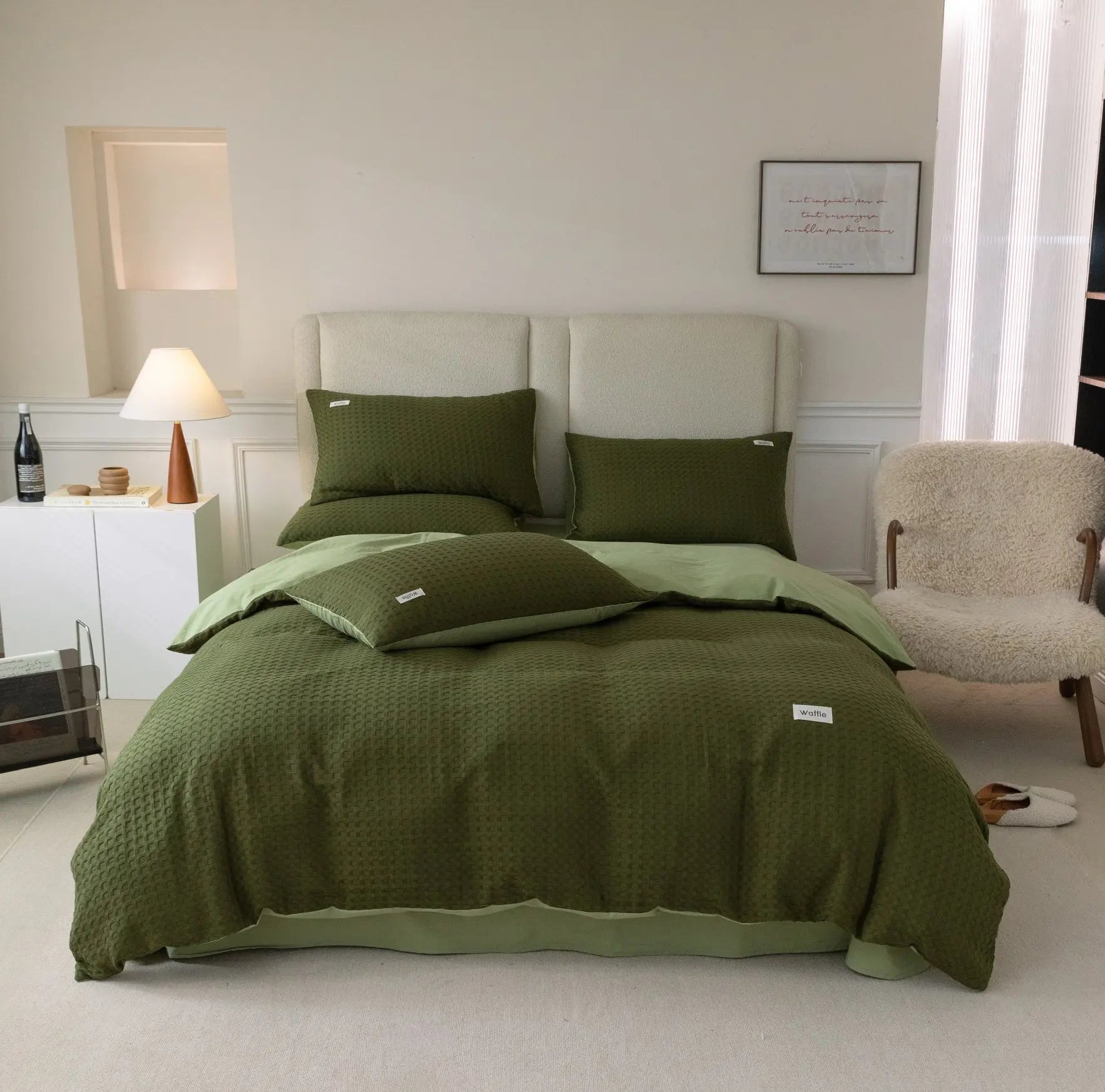 Wholesale Hotel Linen  White Duvet Cover Fitted Bed Sheet Set Waffle  100% Cotton Duvet Bedding Set