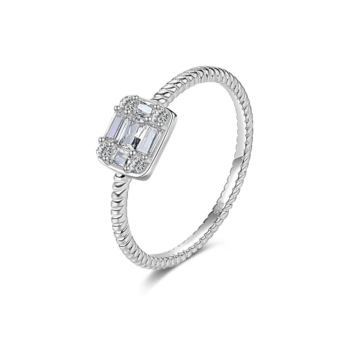 Popular Trendy Designs Jewelry S925 Silver Simple square Zirconium Wedding Ring for Women Wholesale