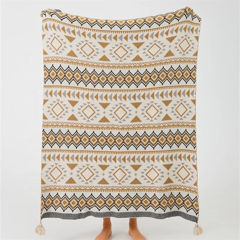 Custom Bohemia 100% Acrylic  Picnic Outdoor Knitted Throw Blanket for Home Decoration TL
