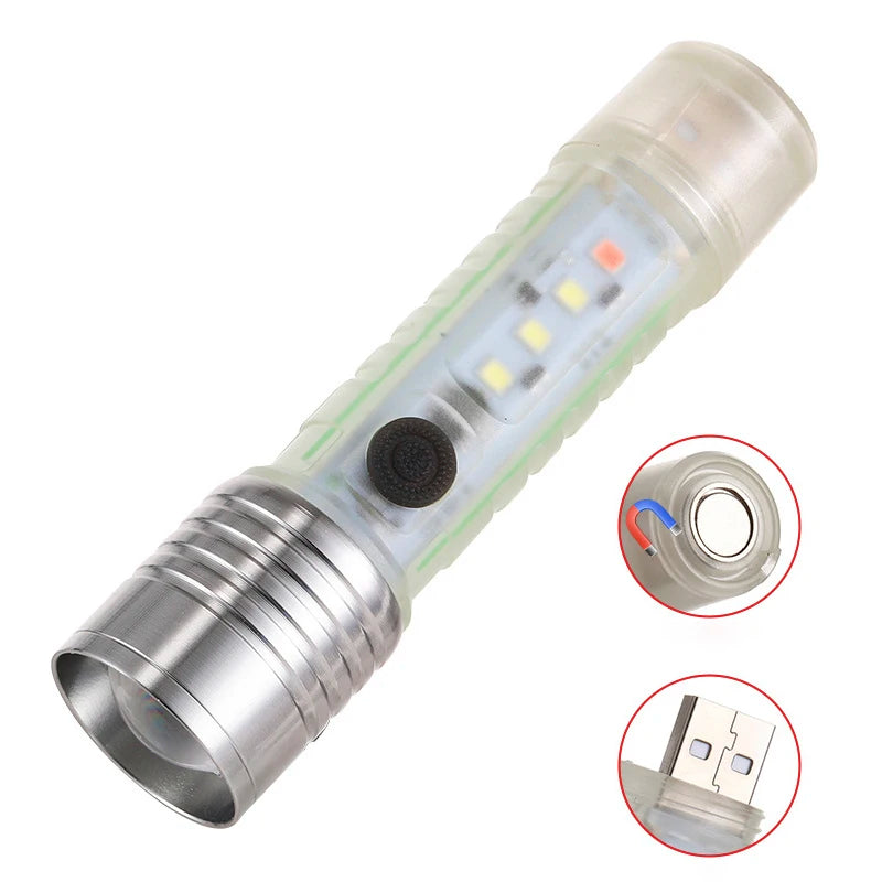 Helius New Mini P50+3*SMD Mini Strong Light with COB Portable Telescopic Zoom Plastic USB Direct Charging LED Flashlight