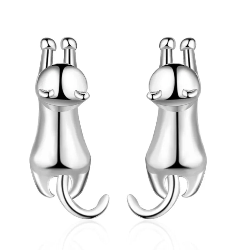 Reeti 925 Sterling Silver Cute Cat Stud Earrings for Women Elegant Wedding Jewelry Pendientes