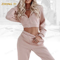 Clothing Factory Wholesale Custom Women Zipper Cotton French Terry Cut Opening Casual Crop Designer Sweatshirt Plain Hoodies Set