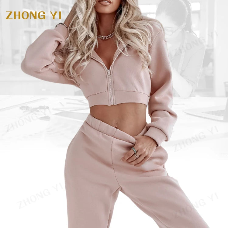 Clothing Factory Wholesale Custom Women Zipper Cotton French Terry Cut Opening Casual Crop Designer Sweatshirt Plain Hoodies Set