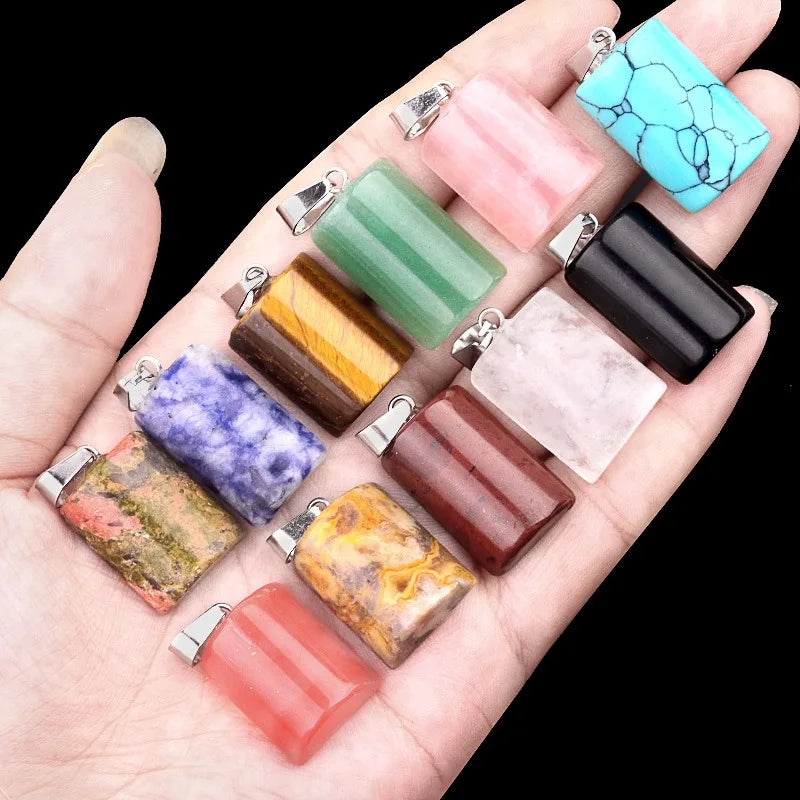 Wholesale Rectanger Natural Agate Jade Stone Reiki Healing Crystal Rose Quartz Bucket Semi-Cylindrical Pendant for Necklace DIY