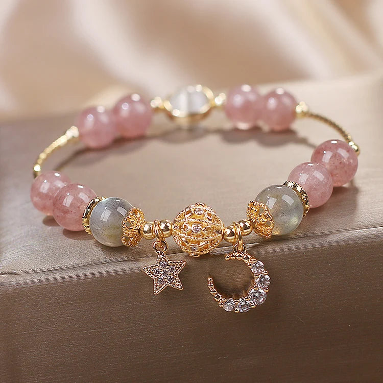 Jewelry Natural Crystal Bead Bracelet Diy Handmade Strawberry Crystal Stars Moon Beads Bracelet Factory Wholesale