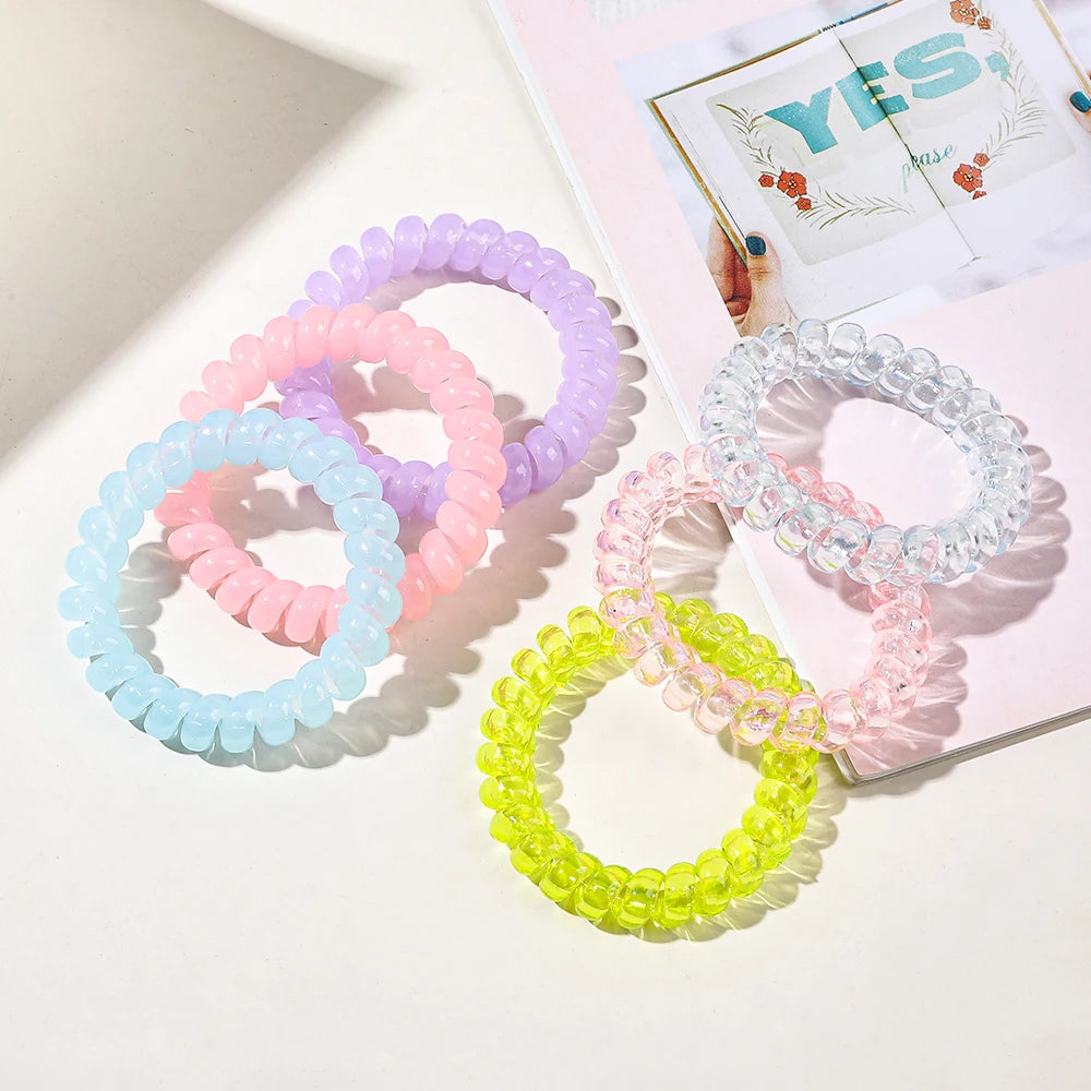 No Crease Hair Ties for Women Transparent Elastic Rubber Hair Coils in Candy Colors Cute Ponytail Holders for Girls