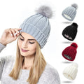 HZM-19179 Satin Lined Beanie Hat Thick Winter Hat for Women Knit Beanie Hats Pompom