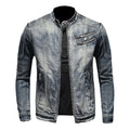 New Men's Denim Jacket Trendy Retro Fashion Casual Stand-up Collar Zipper Jacket Handsome Riding Biker Clothing Denim Tops