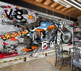 Retro Nostalgic Motorcycle Graffiti Poster Self-Adhesive Wallpaper Bar Ktv Internet Cafe Cafe Decorative Background Wall Sticker