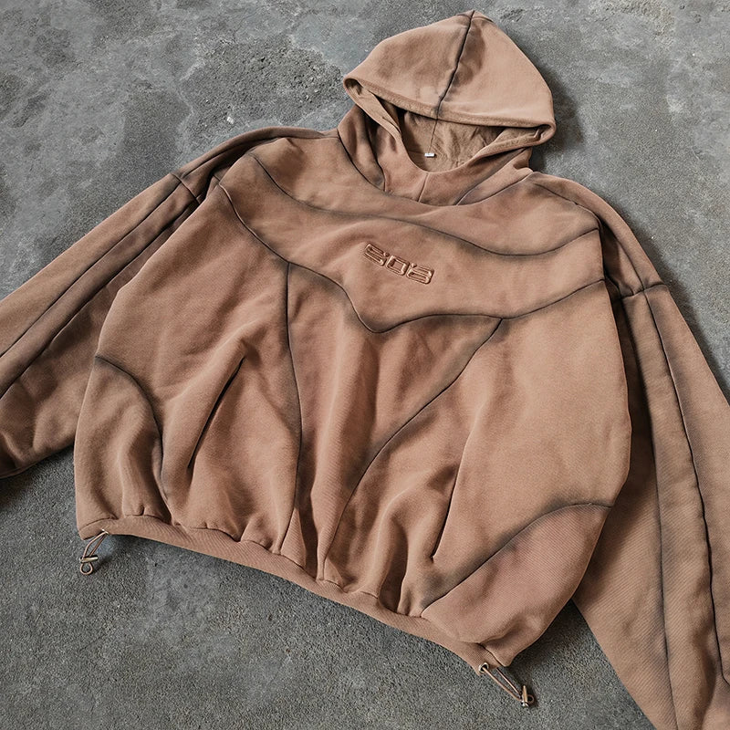YSJY Wholesale Custom Streetwear Heavyweight Acid Wash Distressed Oversized Boxy Cropped Hoodies Men