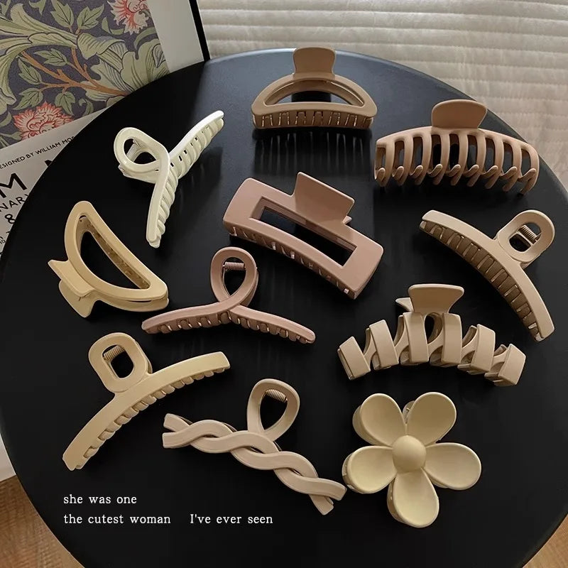 Fashion Solid Colors Elegant Geometric Flower Hair Claw Clips Big Matte Hair Claw Clamps