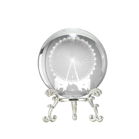 Sphere 3D Laser Carved Ferris Wheel Small Crystal Ball with Sliver Metal Base Gift for Children's Day