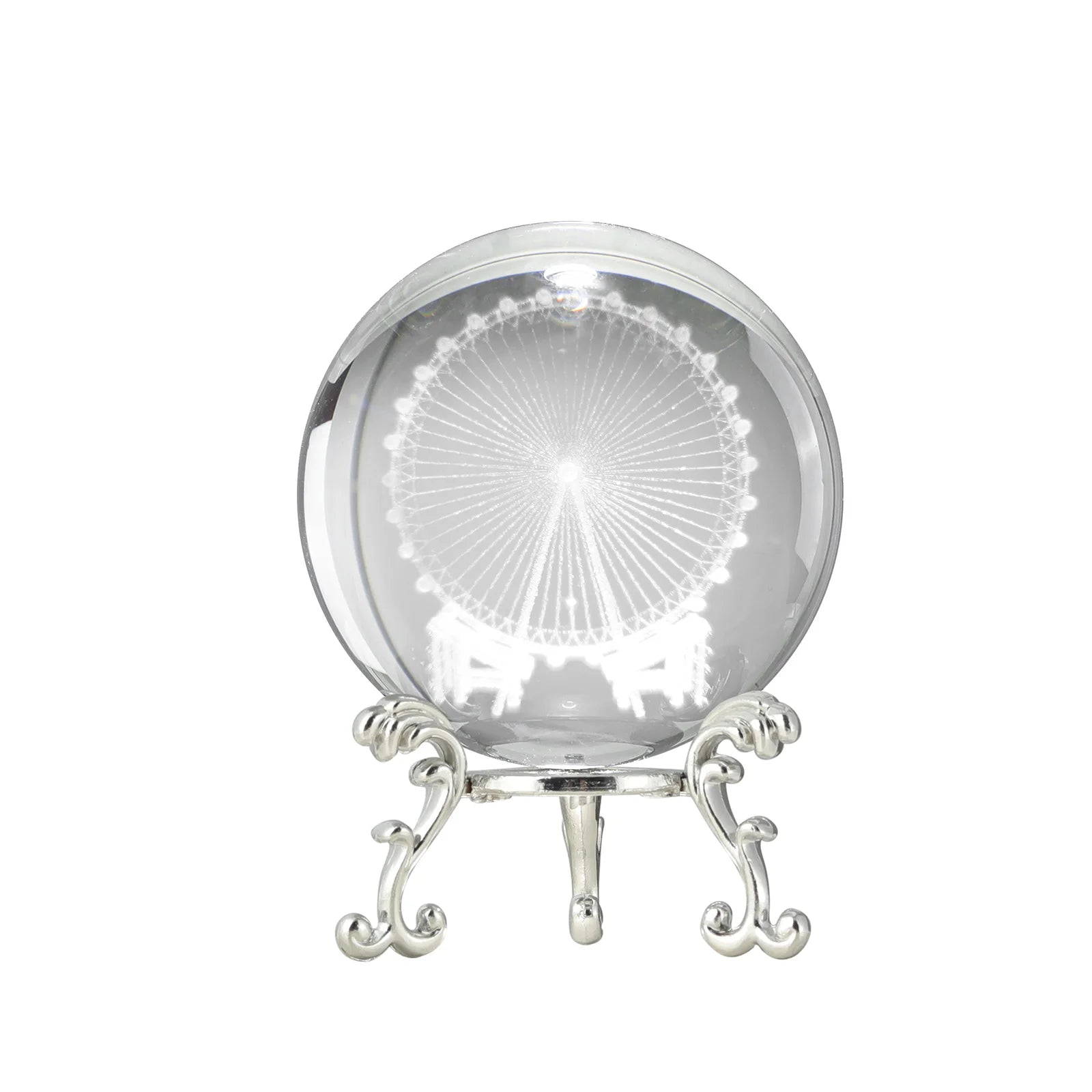 Sphere 3D Laser Carved Ferris Wheel Small Crystal Ball with Sliver Metal Base Gift for Children's Day