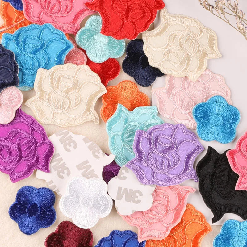 Eco-Friendly 3D Flower Embroidery Patch Plum Blossom Rose Design for Hats Iron-On Style Stick-On PVC & Felt Material