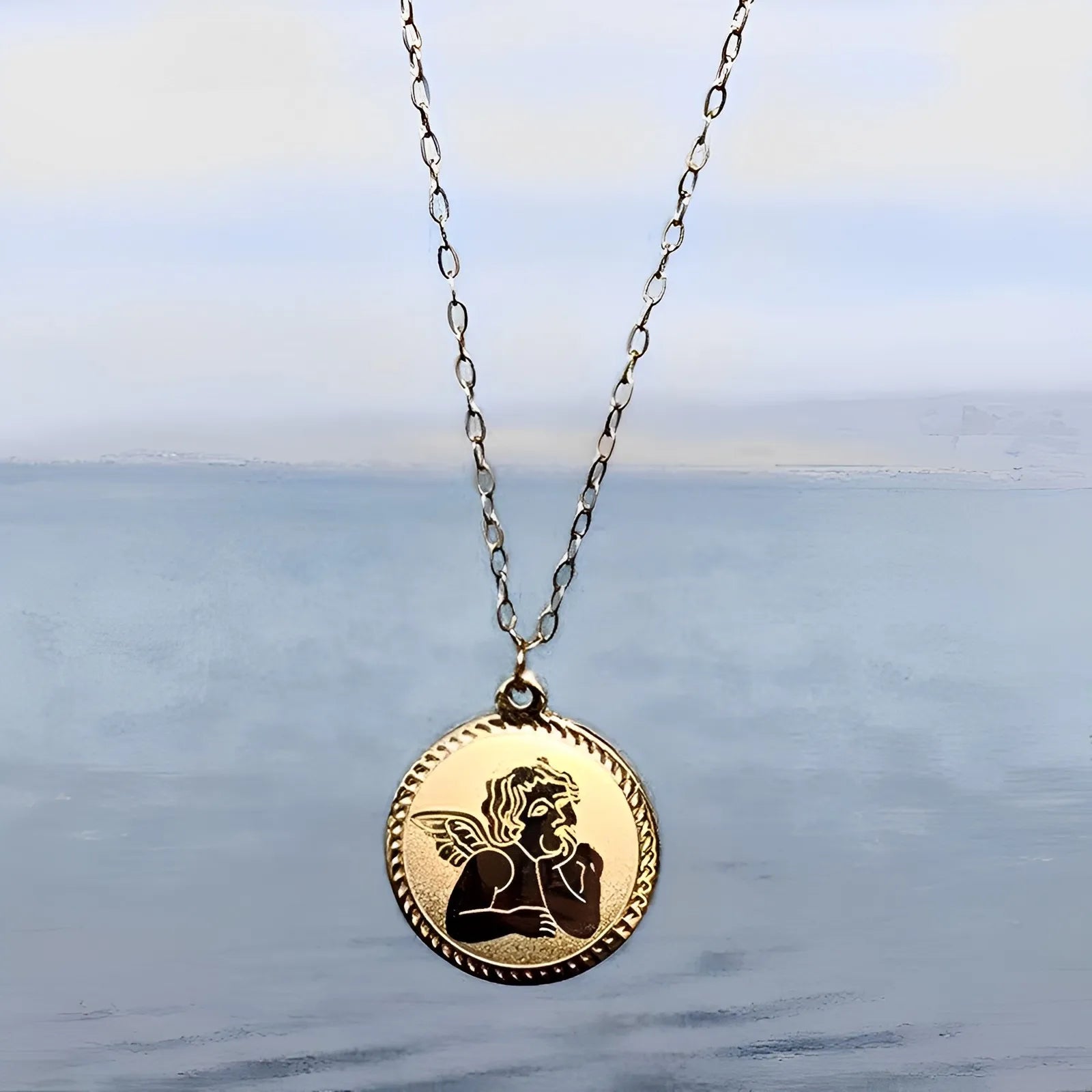 Olivia Trendy Engraved Cupid Angel Necklace Aesthetic Fairy Angel Princess Necklace Pretty Gold Angel Chain Choker Necklaces