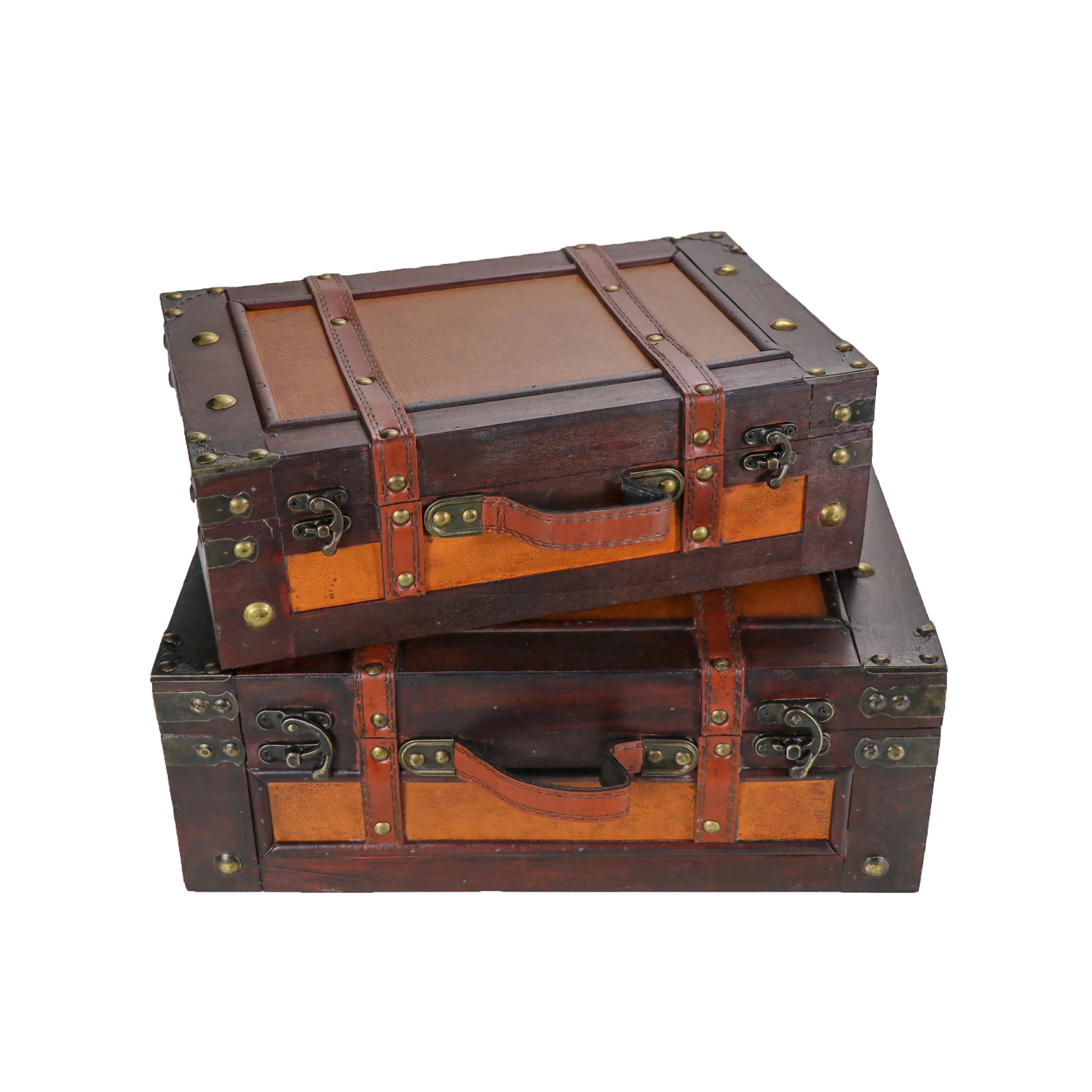 Vintage Style Old-Style Wooden Travel Suitcase Retro Wooden Storage Box & Bin for Travel