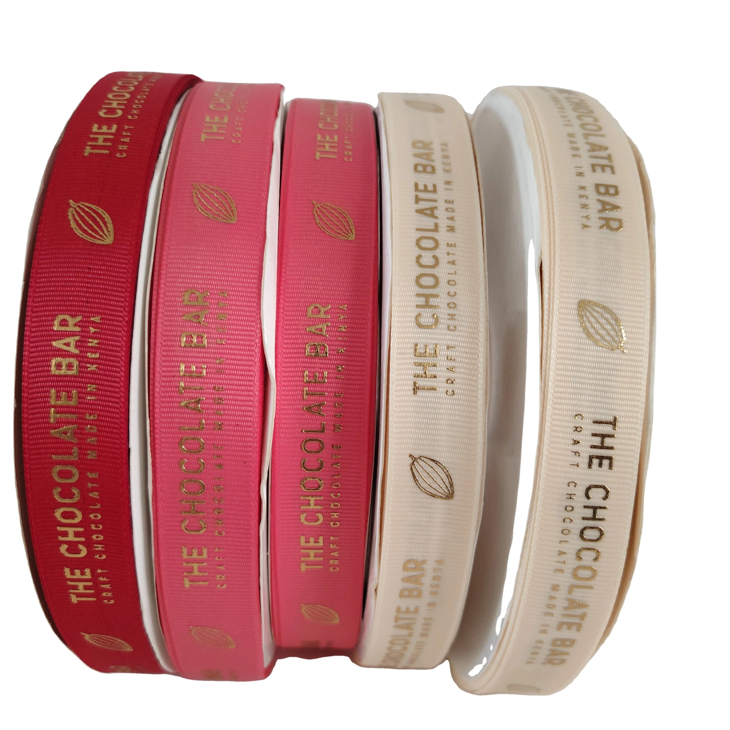 Customized Luxury  3D Gold Foil Relief Embossed Satin Grosgrain Double Face Ribbon with Branded Logo Personalized