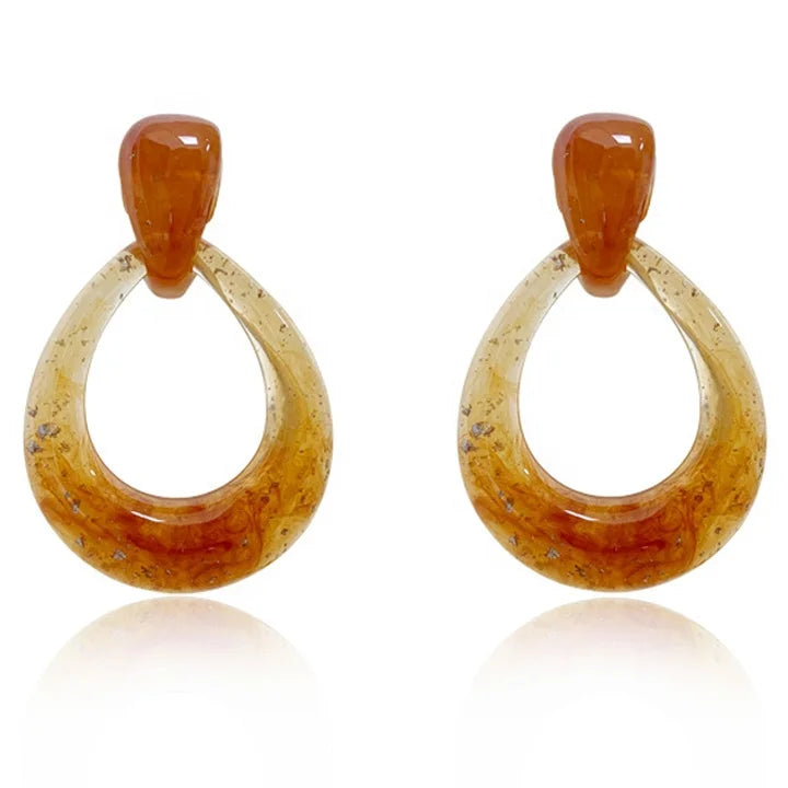 Personalized Exaggerated Geometric Gradient Brown Teardrop Resin Ear Clips Earrings Women Jewelry Factory Wholesale