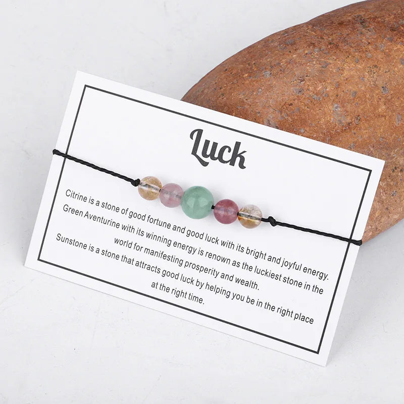Colorful Natural Citrine Sunstone Mix Round Bead Stones Wax String Hand Woven Bracelets Chinese Crystal Good Luck Women Jewelry