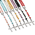 2026 New Religion Christian Jewelry Virgin Mary Jesus Cross Pendant Long Necklace 8mm Prayer Rosary Beads Glass Pearl Wholesale