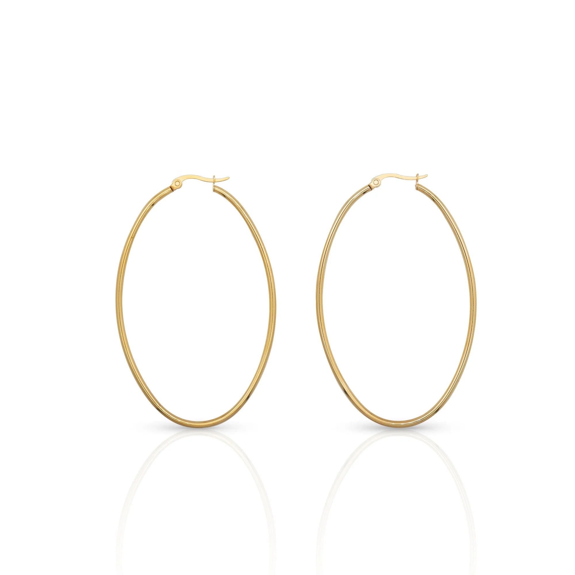 Chris April Fashion Jewelry 316L Stainless Steel PVD Gold Plated Moon Funky Retro Oval Big Hoop Earrings