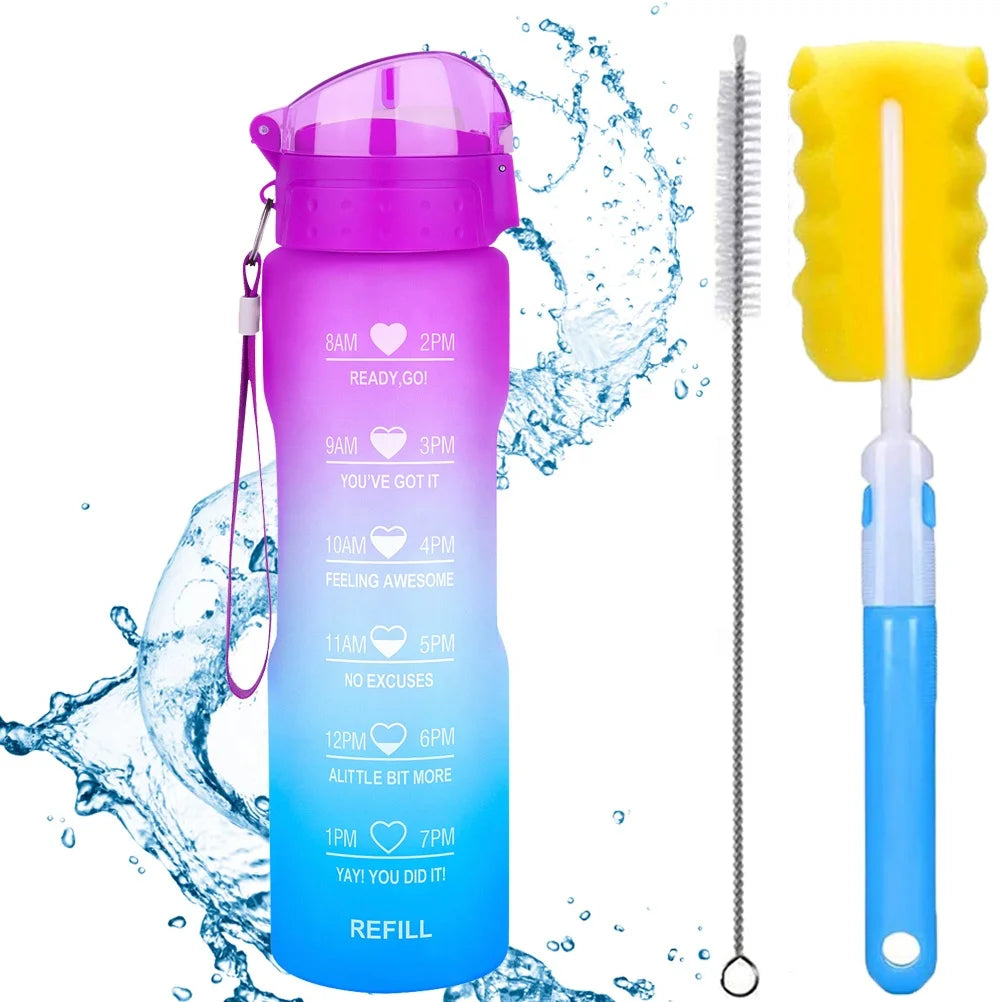 POYAKU 32oz PC Plastic Sport Water Bottle Custom Design Motivational Marking Straw Hand Grip Customizable Colors Logo for