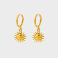INS Trend 18k Gold Plated Stainless Steel Engraved Sun Face Drop Dangle Hoop Earring Tarnish Free Jewelry