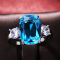Huitan Refine Blue Rings Lady Girls Crystal Clear Large Radiant Cut Zircon Rings Silver Women Ring Beautiful