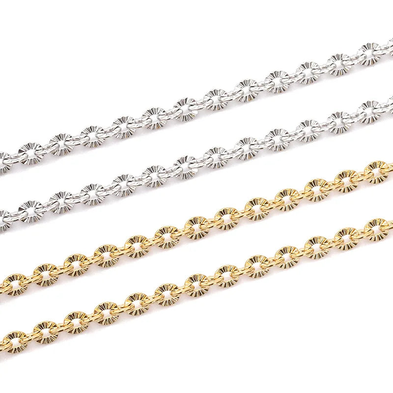 Stainless Steel Heart Oval U Shaped Link Chain Hammered Flat Hollow Lip Link Chain Twisted Bead Chain DIY Necklace Bracelet