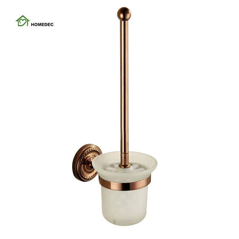 Homedec Custom Rose Gold Brass Brush Holder Metal Cup Modern Design Reusable Bathroom Accessories 3-Year Warranty for Toilet