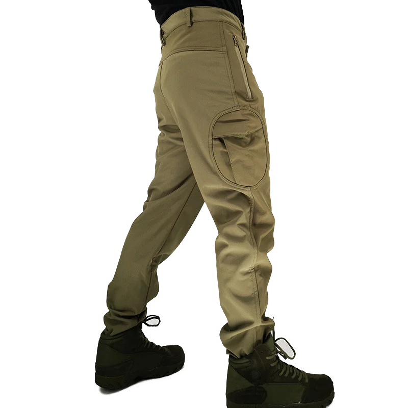 Men's Fleece Lining Waterproof Softshell Outdoor Tactical Combat Pants Sport Fans Hiking Multi Pockets Cargoes Pant Trousers