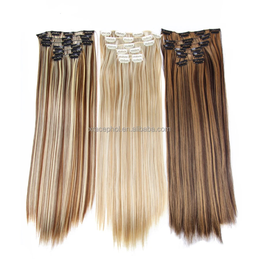 Cheap 26 Colors 22inch  Silky Straight Invisible Clip Hair Synthetic Long 16 Clips Clip in Hair Extensions