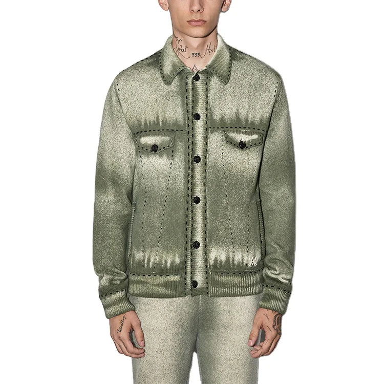 Custom Knit Sweater Man Cashmere Button Pigment Blouson Sweater Jacket Men