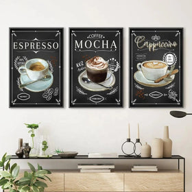 Luxury Nordic Decor Coffee Oil Painting Canvas Espresso Mocha and Cappuccino Poster Coffee Shop Wall Art Black Art Home Decor