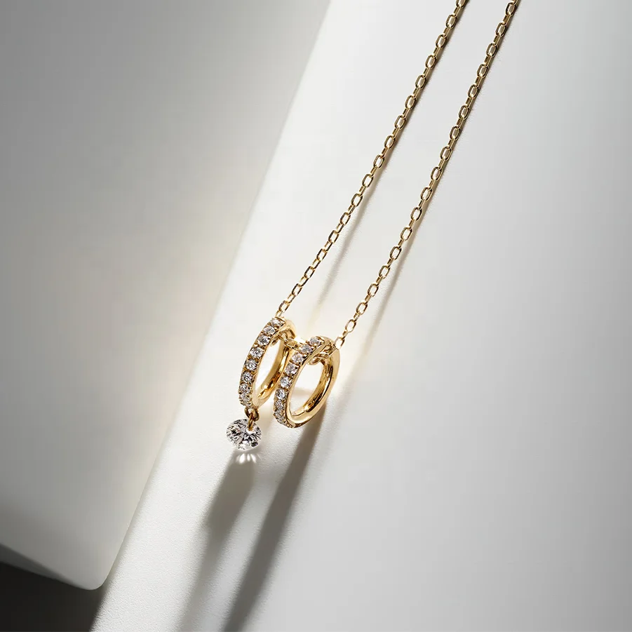 LOZRUNVE Silver 925 Delicate Trending Pave Double Circle Pendant Necklace Jewelry Women