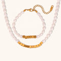 Dingran Stainless Steel Fashion Jewelry Fresh Water Pearl Jewelry Set Gold Plated Bead Chain Necklace Bracelet