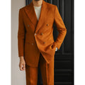 Linen Suits for Men 2 Piece Fashion Peaked Lapel Double Breasted Blazer Sets Business Casual Slim Beach Wedding Party Tuxedo