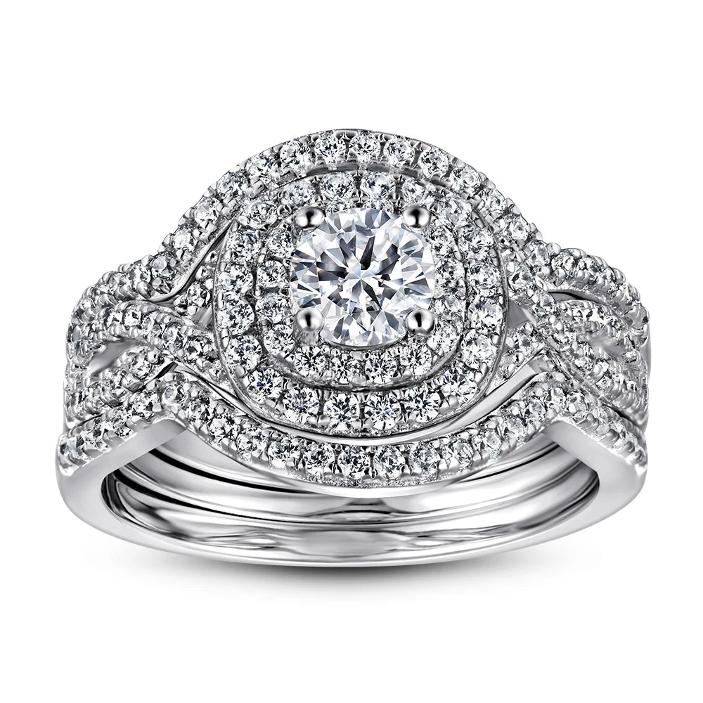 Fashion Circle Halo Ring Silver Rhodium Plated Iced Out Shiny Zirconia Jewelry Women Rings 925 Sterling Silver