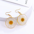 Custom Dried Pressed Flowers Round Shape Pendant Earrings Epoxy Resin Flower Daisy Gold Chrysanthemum Earrings