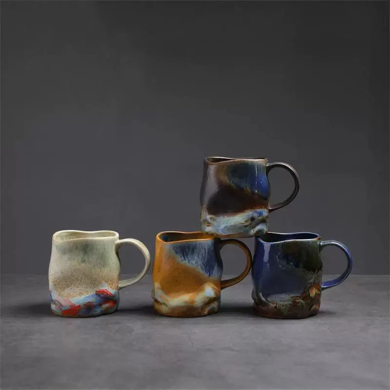 Creative Ceramic Coffee Mug Modern Irregular Shaped High Color Value Kiln Change Water Cup Cross-Border Supply House Silent Wind