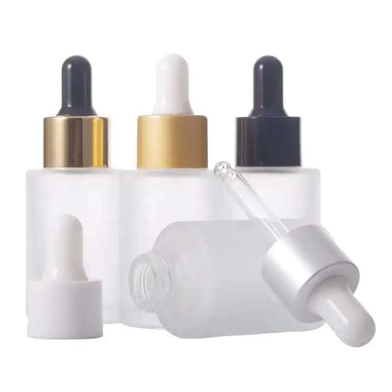 30ml Frosted Cosmetic Glass Essential Oil Bottle with White Dropper Glass Pump Cosmetic Serum Oil Dropper Bottle